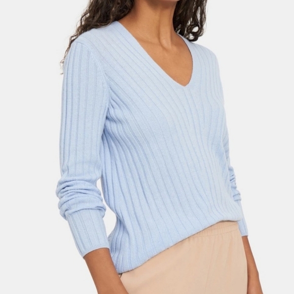 Theory Light Blue Ribbed V-Neck Cashmere Sweater S - Picture 1 of 7